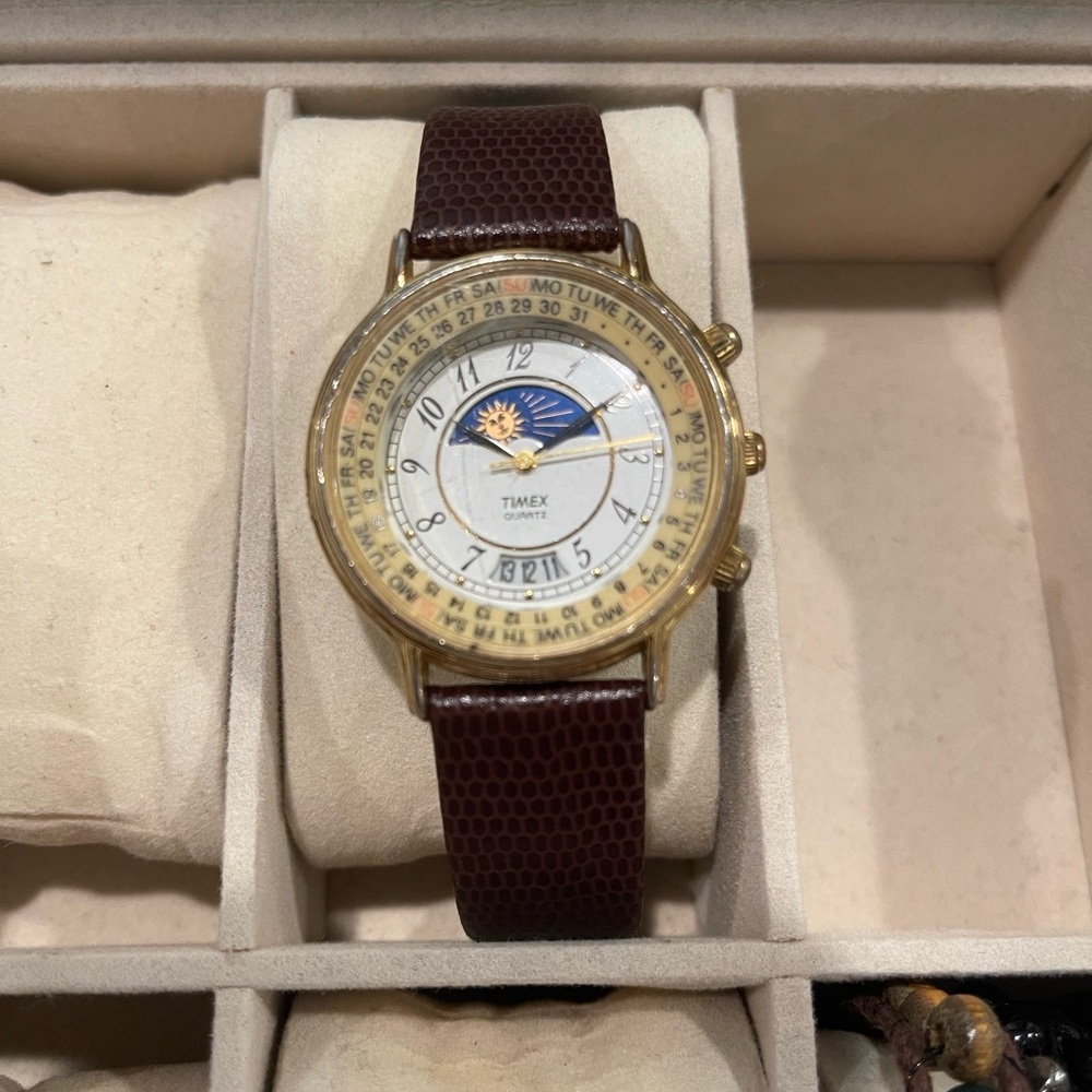 Timex Gold and Brown Leather Watch